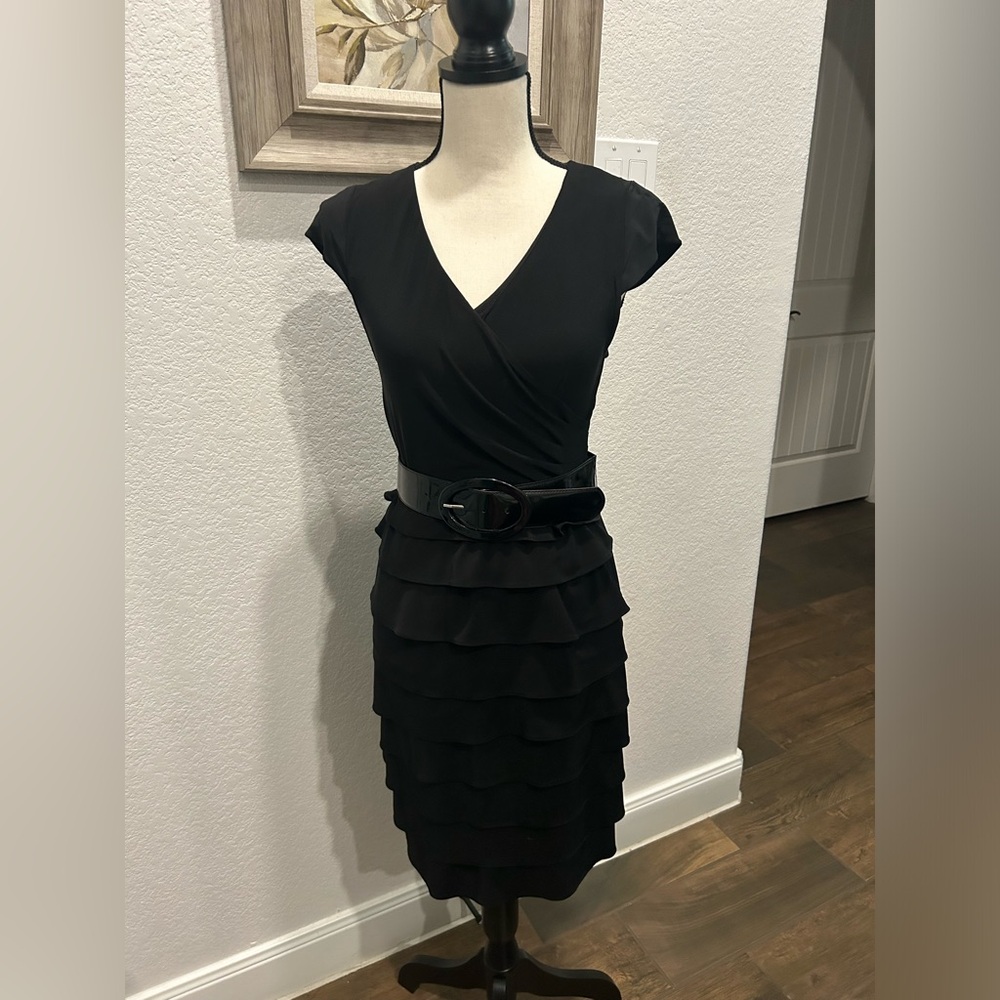 Adrianna Papell - Size 4P - Little Black Dress with Ruffle Skirt - EUC